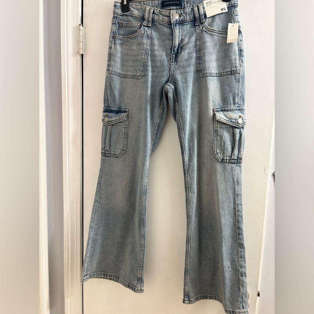 Aeropostale mid rise flare utility stretch jeans